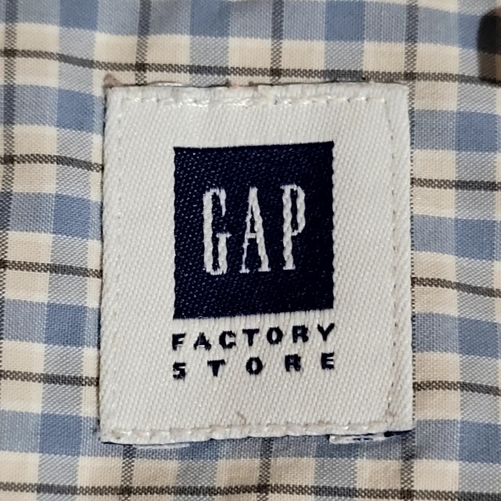 GAP XXL 100% Cotton Men's Short Sleeve Dress Shirt Plaid Blue Yellow Office - Picture 6 of 7